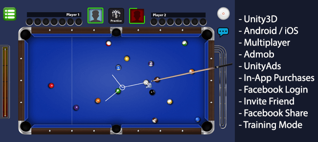 Billiards Multiplayer – 8 Ball Pool clone Unity Source Code Template || 8 ball pool multiplayer unity source code